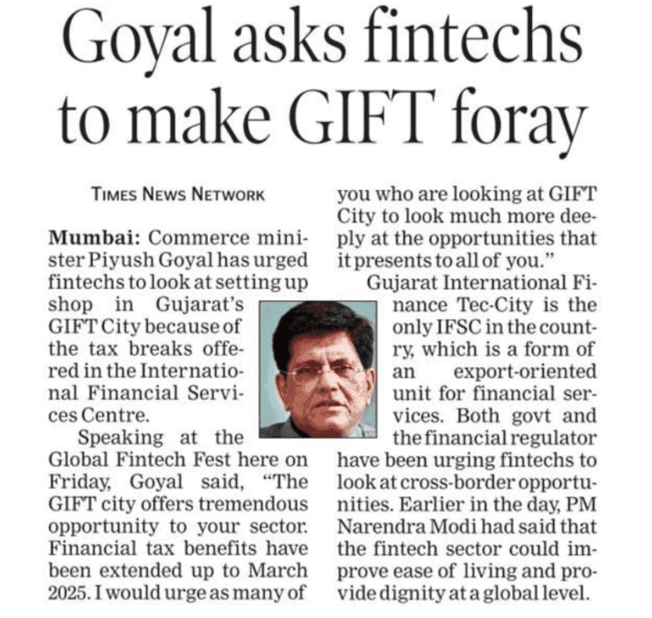 Goyal asks fintech to make GIFT foray